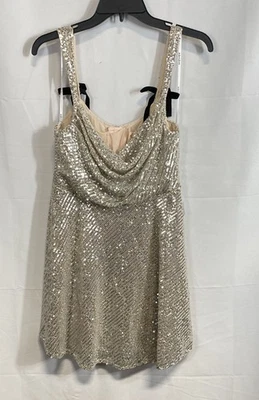 NWT For Love & Lemons Ximena Silver Sequin Cowl Mini Dress Women's Large - Image 1 of 4