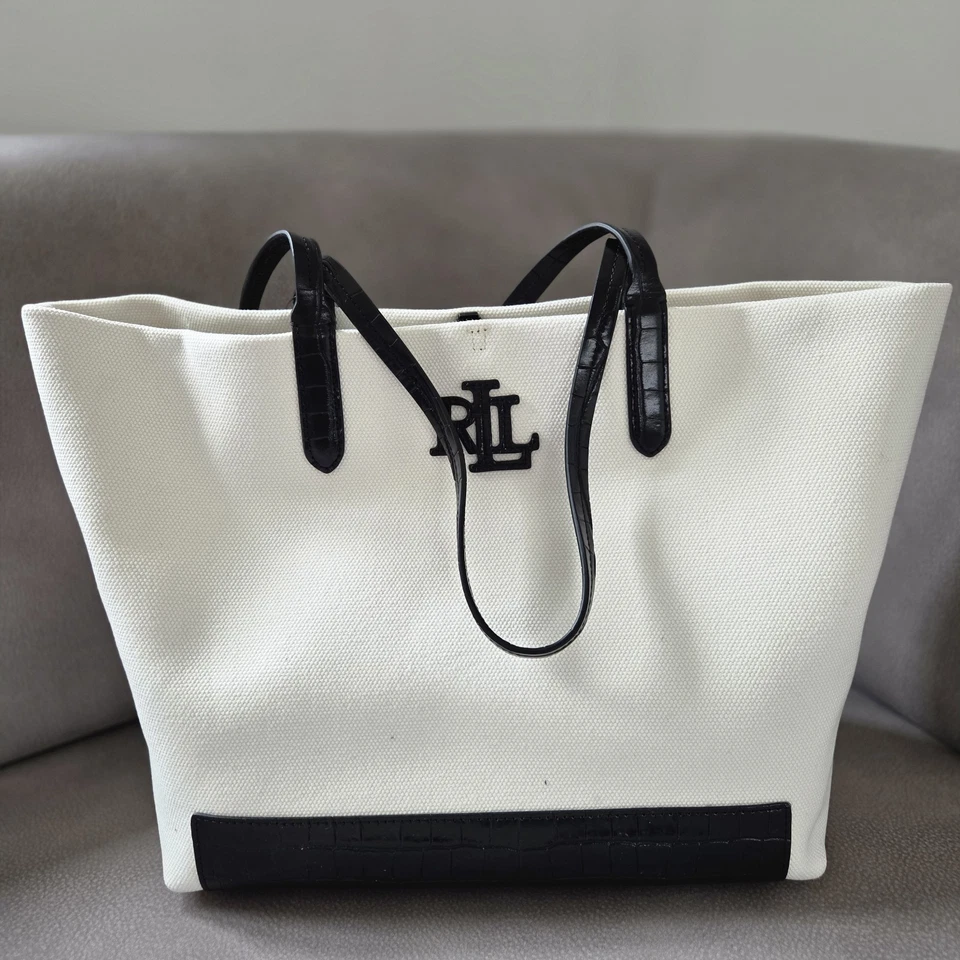 Ralph Lauren White Canvas Goldie Tote Bag  - Image 1 of 4