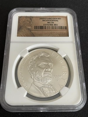 2009 P $1 SILVER ABRAHAM LINCOLN COMMEMORATIVE DOLLAR NGC MS 70 - Image 1 of 2