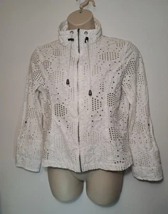 Live a Little White Eyelet Lace Long Sleeve Zip Jacket Women size L. - Picture 1 of 10