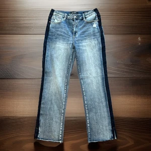 Judy Blue Straight Leg High Waist Jeans Women's 15/32 Two-Tone Denim Cuff Detail - Picture 1 of 11