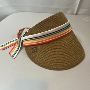 Ocean Pacific OP San Diego Straw Hat Sun Visor Bow Striped Rainbow Summer Beach - Picture 1 of 9