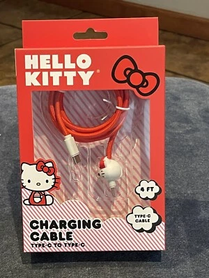 Cable de carga Hello Kitty Sanrio Hello Kitty 4' rojo tipo C a tipo C nuevo en caja NUEVO Foto 1 de 4