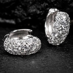 Honey Comb Flower Set White Gold Plated 925 Sterling Silver Cz Hoop Earrings - Picture 1 of 6