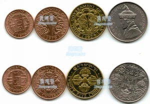 Bhutan sets of 4 coins 5 10 25 CHETRUMS 1979 & 1/2 Rupees 1950 UNC - Picture 1 of 1