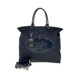 PRADA Tessuto Logo embossing BN1105 Tote Bag Shoulder Bag 2way Black Nylon - Picture 1 of 10