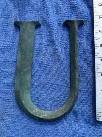 Antique Architectural Building Salvage Bronze Letter "U"  "Your Initial" Cover