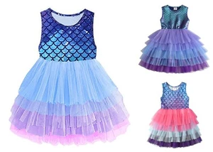 NEW Mermaid Girls Purple Sleeveless Tutu Dress 3-4 4-5 5-6 6-7 7-8 - Picture 1 of 15