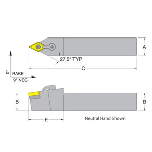 Dorian 50380 MDPNN24-5D Neutral Toolholder for DNM_543 inserts - Picture 1 of 1
