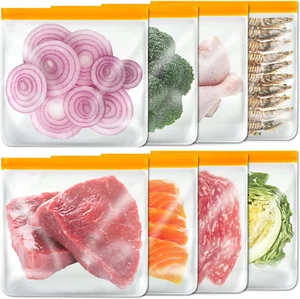 8 Pack Gallon Freezer Bags, Reusable Ziplock Bags Silicone Bags Reusable Food St - Picture 1 of 12