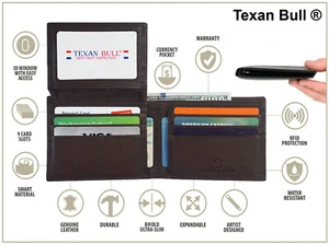 Portafogli uomo bifold pelle bovina porta carte di credito marrone by Texan Bull - Foto 1 di 12