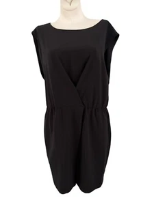 Halston Heritage Black Sheath Dress Womens Size M Knee Length Cap Sleeve Formal - Picture 1 of 9