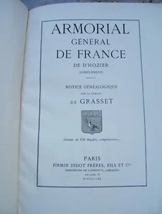 Armorial général de France D’Hozier Notice Généalogique famille de Grasset 1870. - Picture 1 of 1