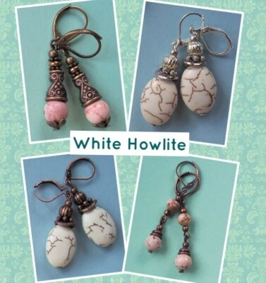 Blanco HOWLITE Gotas y Cuelga Palanca Trasera Hecho a Mano TÚ ELIGES X2 Foto 1 de 4