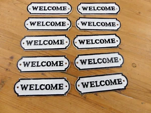 10 Cast Iron Welcome Sign Black and White Door Entryway Rustic *PAINT BLEMISHES* - Picture 1 of 13