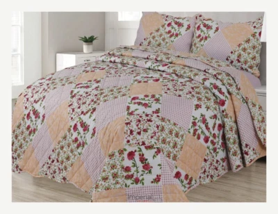 NORTHERN LUXE Freya Pink Patchwork Vintage Reversible Bedspread 3 Piece Quilt Bed Comfort set