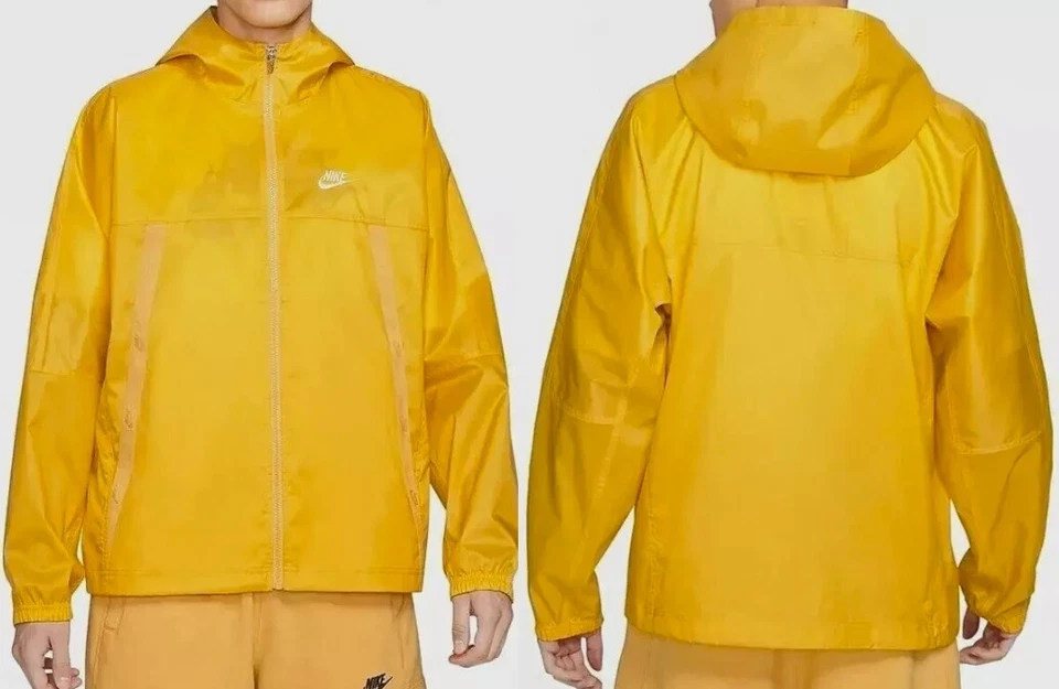 Nike Revival Lightweight LOOSE Woven Yellow Solar Zip Hood Running Jacket Mens S - Image 1 of 4