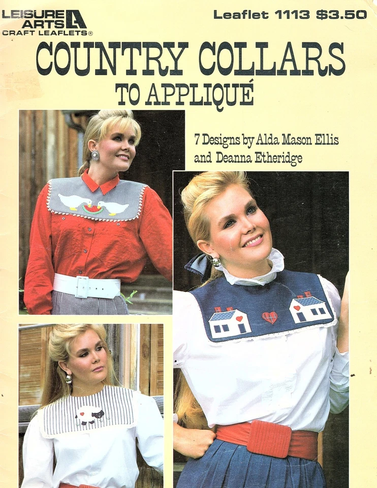 Leisure Arts Country Collars to Applique 7 Designs Sewing Pattern 1987 - Image 1 of 2