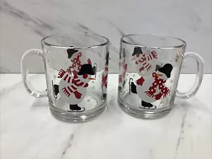 Crate & Barrel USA Luminarc Snowmen Skates Glass Clear Mugs Christmas Gift *F - Picture 1 of 8