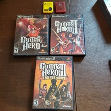 Guitar Hero 1 2 3 Legends of rock Game Bundle Lot Playstation 2 PS2 memory 8MB