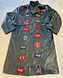 Herren Leder Staubmantel Größe 4XL, Runchuanyidu mit Supreme & Scarface Patches - Bild 1 von 12