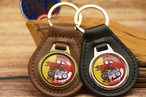 NEW RARE Vtg 1970s DUCATI MOTORCYCLE Leather CAR Key Chain Ring Fob NOS - Picture 1 of 6