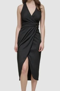 Guess Women's Black Ruched O-Ring Cutout Crisscross-Back Dress Size 8 - Picture 1 of 2