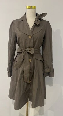 Gabardina Miu Vintage Años 90 Diseñador Ajuste Acampanado Chaqueta Cinturón Gris Algodón M 10 Foto 1 de 4