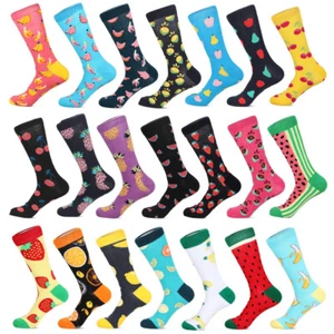 Mens Cotton Work Socks Novelty Fruits Banana Pineapple Cherry Funny Dress Socks - Picture 1 of 32