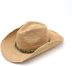 NAMANANA Raffia Straw Cowboy Hat,Women's Crocheted Summer Large, Natural - Picture 1 of 7
