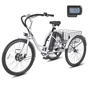 VIRIBUS Electric Tricycle Trike 350W 7 Speed 24" Adult W/ Basket Motor 2Chains - Picture 1 of 10