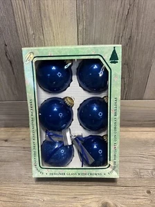 Christmas by Krebs Round Ball Glass Ornaments 2.5” Midnight Blue Set of 5 - Picture 1 of 5