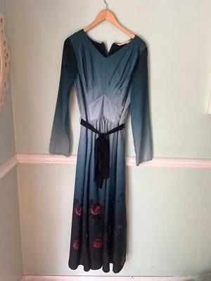 Wayward Fancies Eshakti L Dress Pleated Floral Ombre Print Crepe Maxi Belted - Image 1 of 4