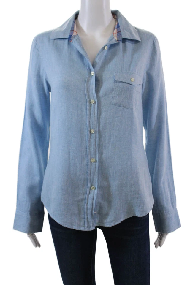 What Goes Around Comes Around 女式纽扣前衬衫蓝色棉 S 码 — 第 1/4 张图片