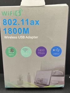 Adaptateur sans fil WiFi 6 USB pour PC de bureau/ordinateur portable. X003G763PB. Boîte neuve/ouverte. - Photo 1/7
