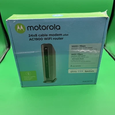 Motorola 24x8 Cable Modem plus AC1900 WiFi Router Model MG7700 New Sealed - Image 1 of 4