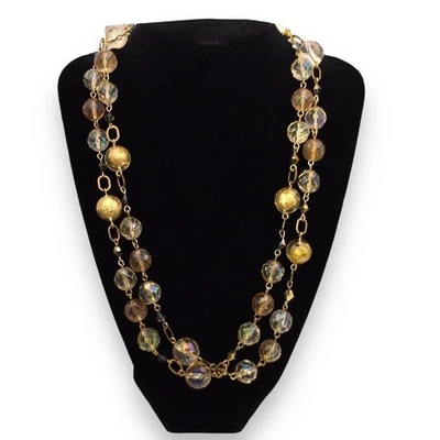 Mary Kay Holiday Wishes Gold Foil Glass Bead Double Strand Necklace 20” - Image 1 of 4