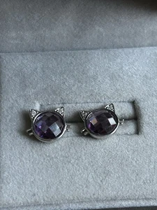 Ohrstecker 925 Silber lila / klar ausgefallen Katzenkopf Design - Bild 1 von 6