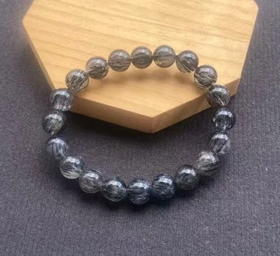Natural Black Rutilated Quartz Crystal Energetic Bracelet Healing 9.5mm - Image 1 of 4