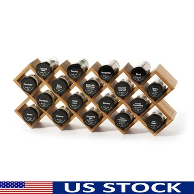 Criss-Cross Rack de Especiarias de Bambu com 18 Frascos Peneiras Removíveis e Refil Grátis Novo - Imagem 1 de 4