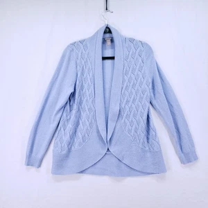 Chico's Light Blue Open Front Cable Knit Shimmer Formal Elegant Cardigan Size 1 - Picture 1 of 12