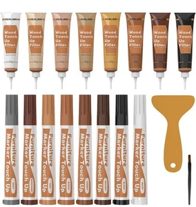 REALINN Wood Furniture Repair Kit 8 Dark Colors Wood Fillers and Touch Up Marker - Picture 1 of 6