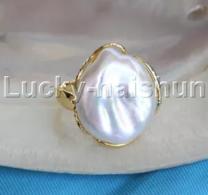 AAA Brillo Ajustable 20mm Moneda Blanco Renacido Keshi Perla Anillos Plata 925 j13090 - Imagen 1 de 7