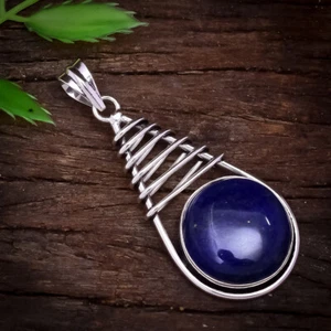 Fantástico Azul Lapislázuli Gema 925 Plata de Ley Handmade Colgante 7.6cm - Imagen 1 de 3