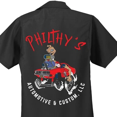 RED KAP Mechanic Shirt Grease Monkey Gear Head Rat Fink Ed Roth Classic Cars - Image 1 of 4