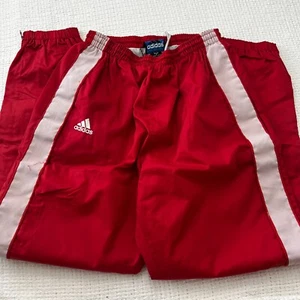 Adidas Mesh Lined Track Pants Men's S Embroidered Pocket Striped Red - Picture 1 of 9