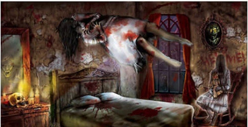 PÓSTER DE FIESTA HALLOWEEN PANCARTA Escena Setter POSEÍDO Niña 5' de ancho exorcismo Foto 1 de 1