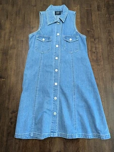 VTG sleveless Light-Wash Denim "GAP" DRESS w/LOGO metal Snaps closure, EXC COND - Picture 1 of 13