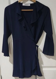 outrageous fortune Uk12 Navy Wrap Top - Picture 1 of 4