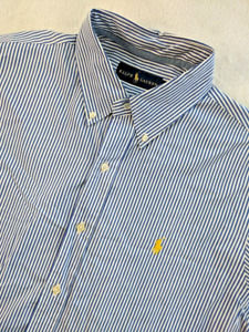 Ralph Lauren Mens Sz Large Yellow Pony Shirt Blue White Striped Long Sleeves